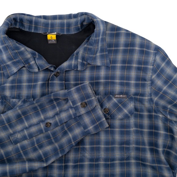 Eddie Bauer First Ascent Shirt Men's XLT Blue Plaid Casual Button Up Polyester - Picture 1 of 8